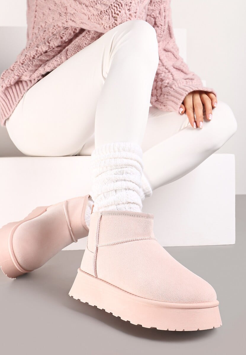 Czarne Casualowe Śniegowce na Grubej Podeszwie o Krótkim Fasonie Lobaria