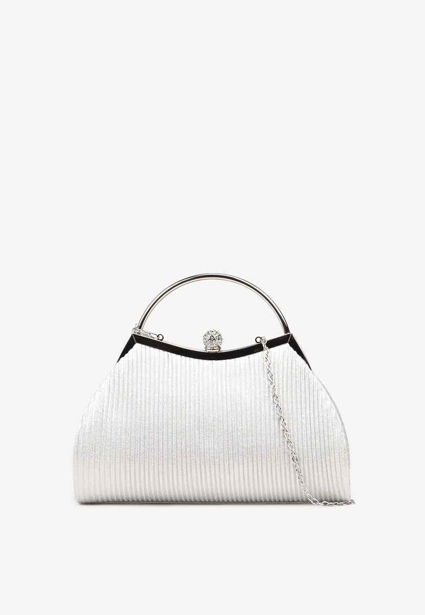 Srebrna Wieczorowa Torebka Vices o Trapezowym Kształcie z Rączką i Łańcuszkiem Accone