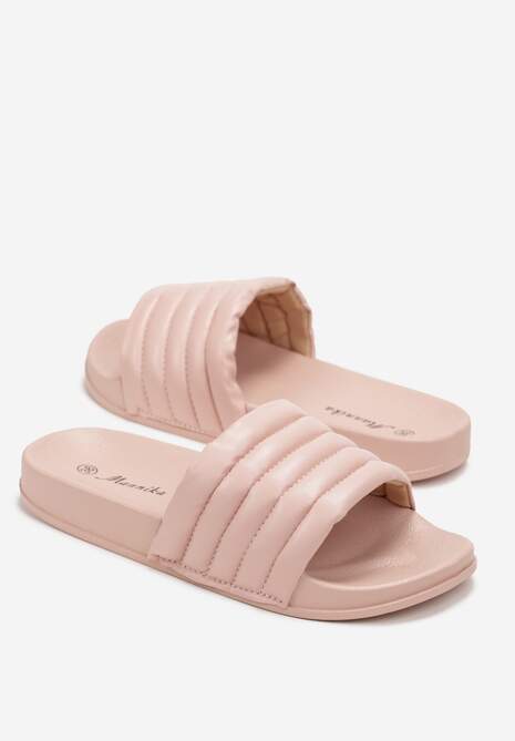 Różowe Klapki Basenowe z Szerokim Paskiem z Pikowaniem Tandra