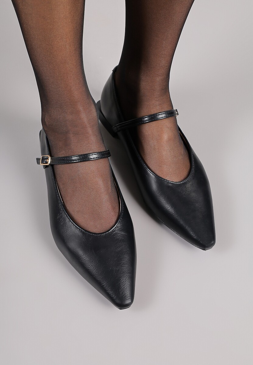 Czarne Balerinki Vices w Stylu Mary Jane z Wkładką ze Skóry Naturalnej Emilane