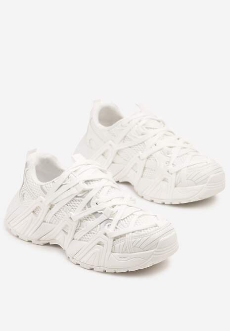 Białe Sneakersy Ozdobione Geometrycznym Motywem Pollines