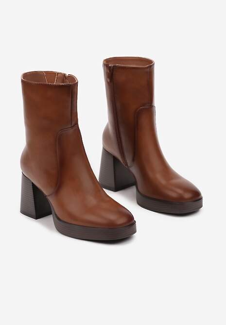 Brązowe Botki na Słupku z Lekkim Ociepleniem Irilora