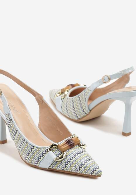 Niebieskie Plecione Sandały Szpilki Typu Slingback Ozdobione Klamrą Avenis
