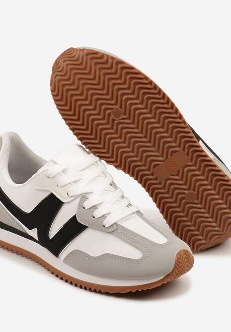 Szare Sneakersy z Geometrycznym Wzorem i Metaliczną Wstawką Zolio