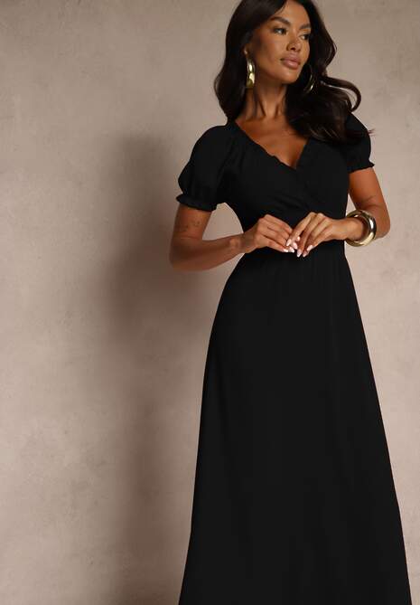 Czarna Sukienka z Bufiastymi Rękawami Dolirrea