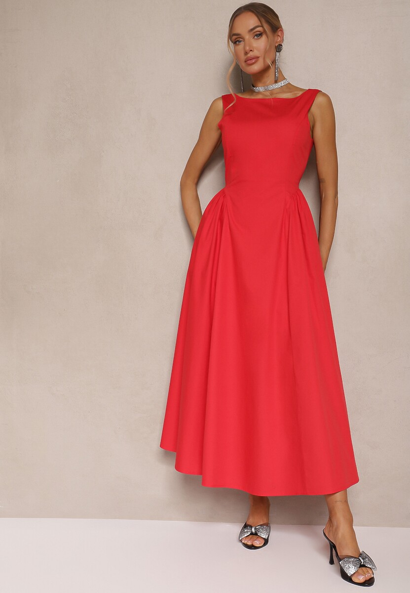 Biała Rozkloszowana Sukienka z Bawełny Haladrea