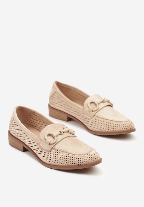 Ciemnobeżowe Mokasyny Vices z Perforacją z Wkładką ze Skóry Naturalnej Felithria