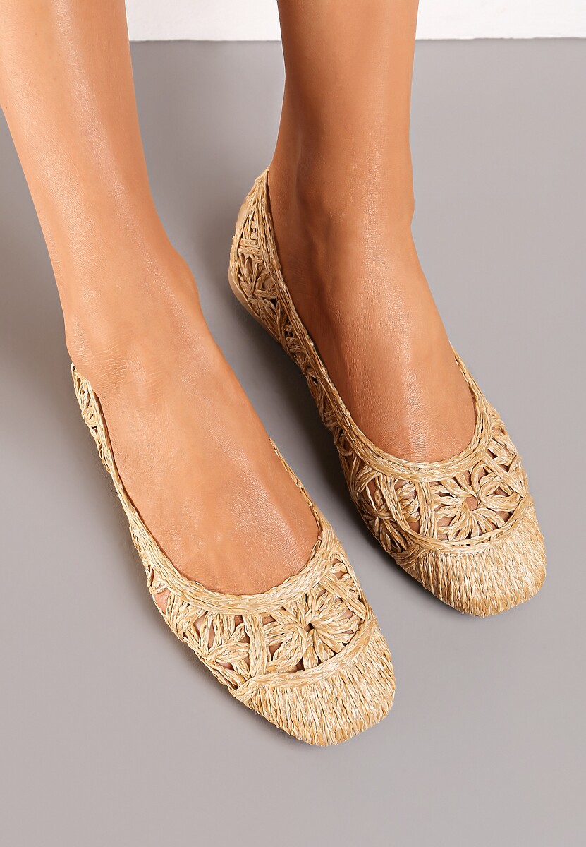 Pomarańczowe Ażurowe Balerinki z Kwadratowym Noskiem Nivono