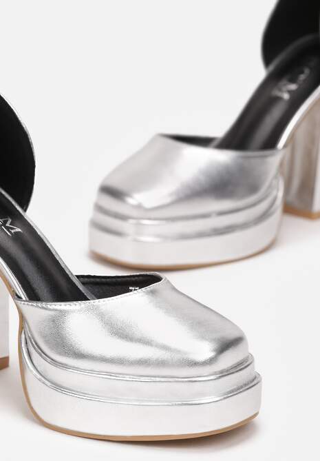 Srebrne Sandały na Słupku i Platformie Bapho