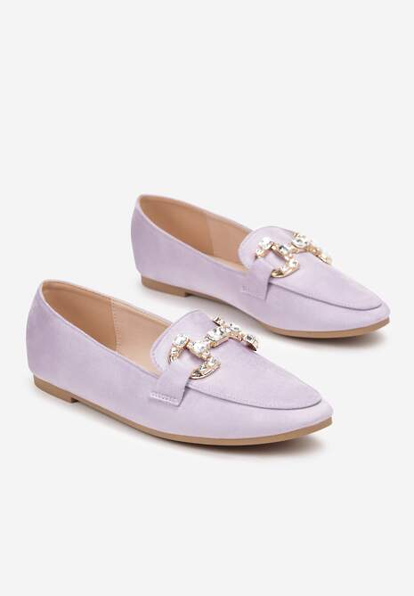 Fioletowe Mokasyny z Klamerką w Ozdobne Cyrkonie Layton
