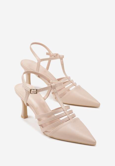 Beżowe Sandały Vices na Obcasie Typu Szpilka Tirenella