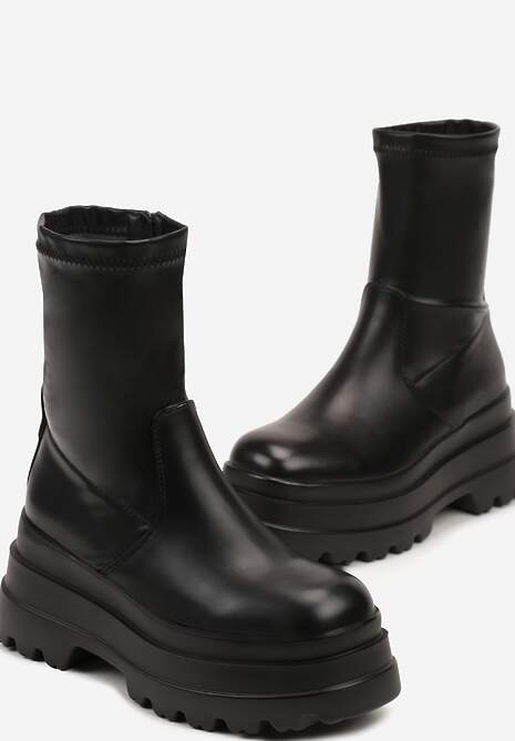 Czarne Botki na Podwójnej Platformie z Przylegającą Cholewką Belariel