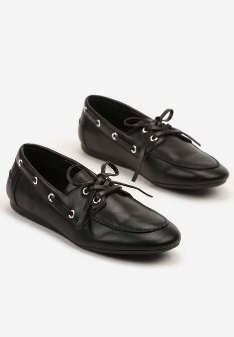 Czarne Mokasyny z Ozdobnym Wiązaniem Lanrive