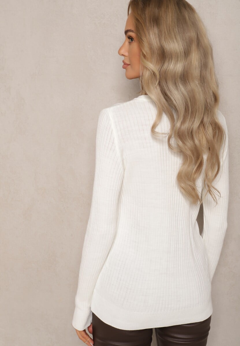 Biała Casualowy Sweter z Prążkowanego Materiału Zintra