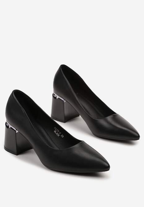 Czarne Minimalistyczne Czółenka na Słupkowym Obcasie ze Szpiczastym Noskiem Niladira