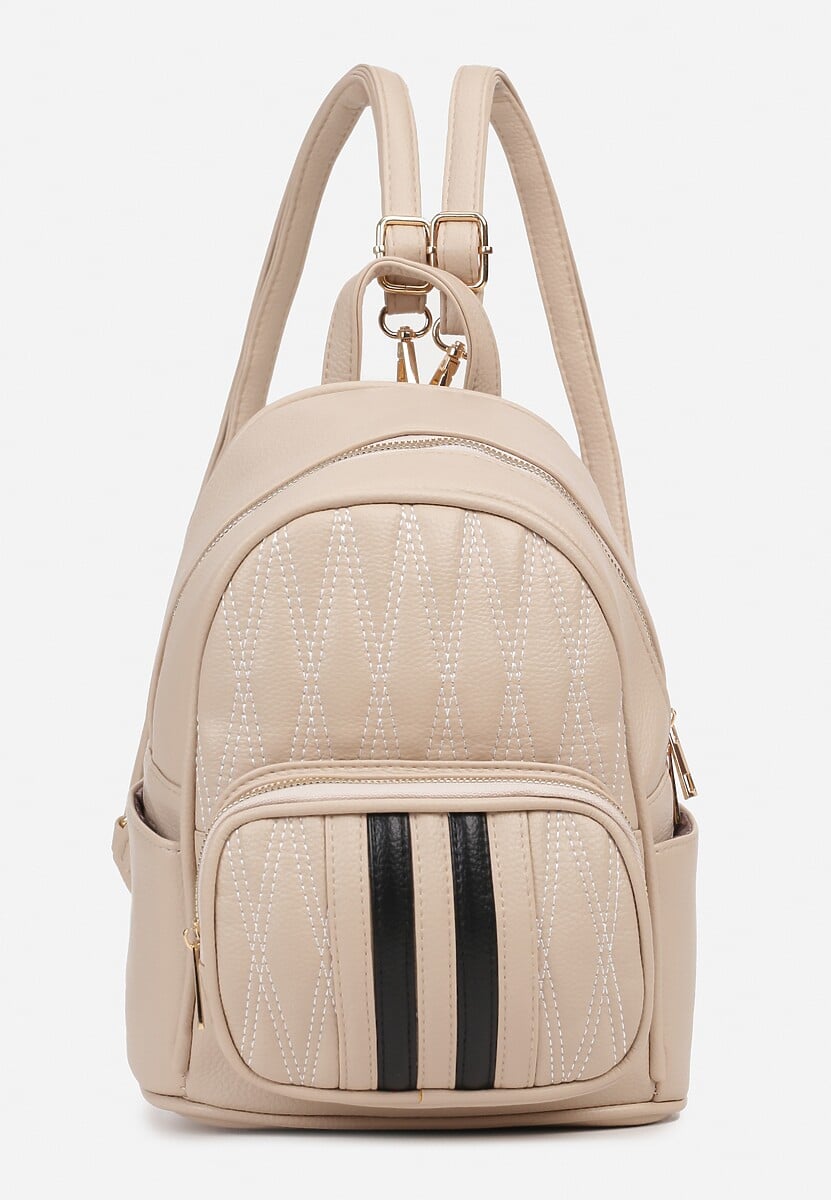 Beżowy Casualowy Plecak z Tłoczonym Wzorem i Regulowanymi Odpinanymi Paskami Nelarose