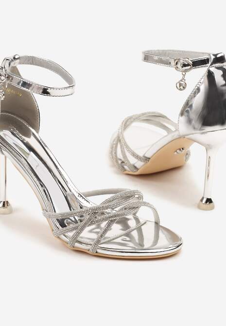 Srebrne Sandały Vices na Szpilce Ozdobione Cyrkoniami Nitalena