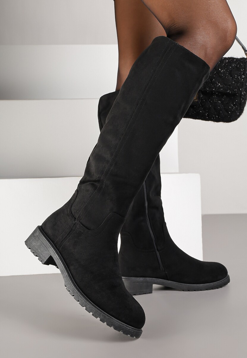 Czarne Dopasowane Kozaki Vices z Imitacji Skóry w Stylu Basic Lonavie