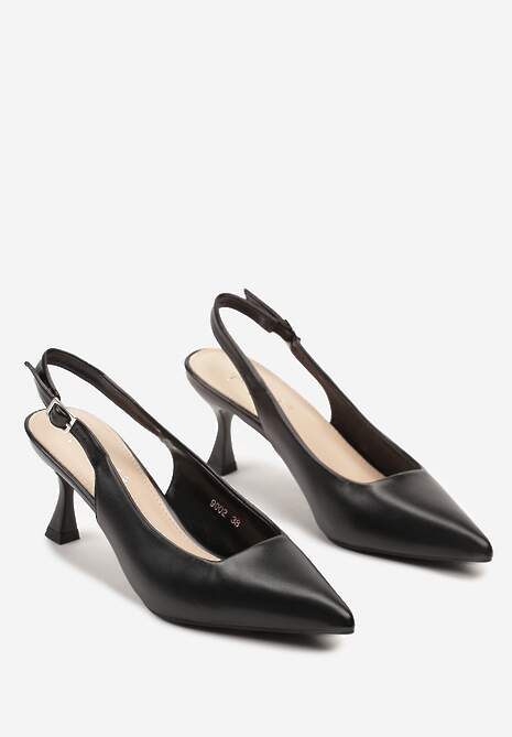 Czarne Sandały w Stylu Sling-Back na Szpilce ze Sprzączką Selirna