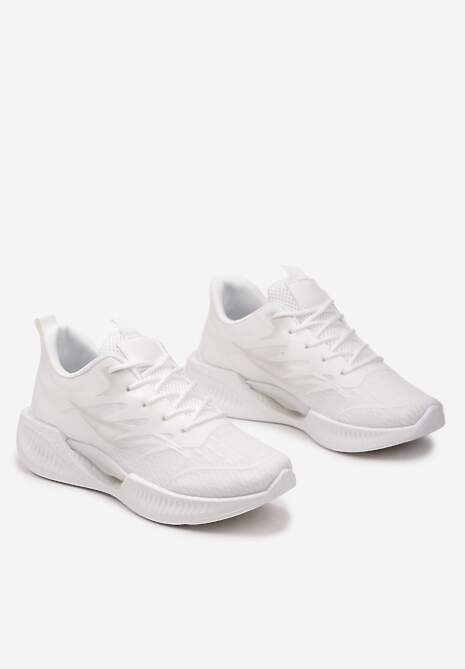 Białe Buty Sportowe na Płaskiej Podeszwie ze Sznurowaniem Assah
