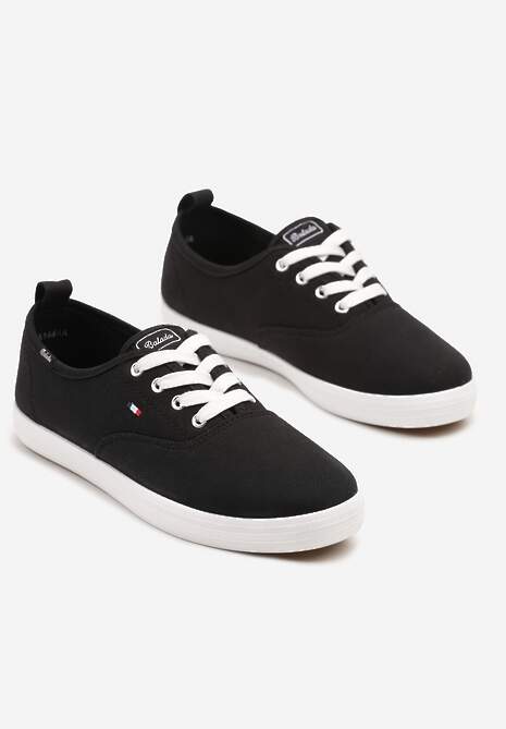 Czarne Klasyczne Tenisówki Vices ze Sznurowaną Cholewką Telisara