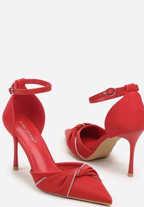 Czerwone Szpilki ze Szpiczastym Noskiem Zdobionym Marszczeniem Zapinane na Klamerkę Zivinita