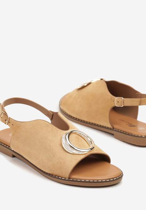 Brązowe Sandały Ozdobione Metaliczną Wstawką i Cyrkoniami Lialindra
