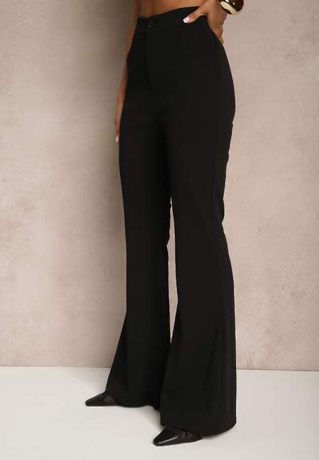 Czarne Spodnie High Waist Dzwony z Wiskozą Blazza