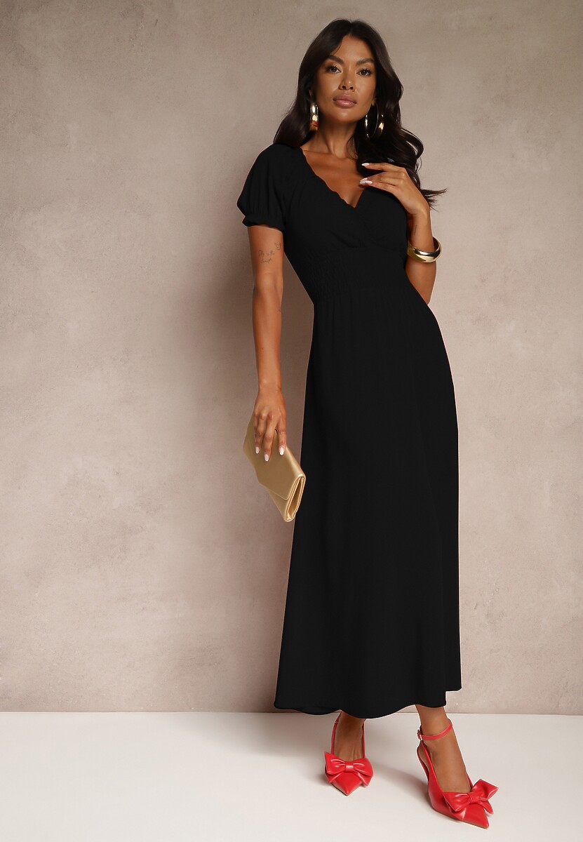 Czarna Sukienka z Bufiastymi Rękawami Dolirrea