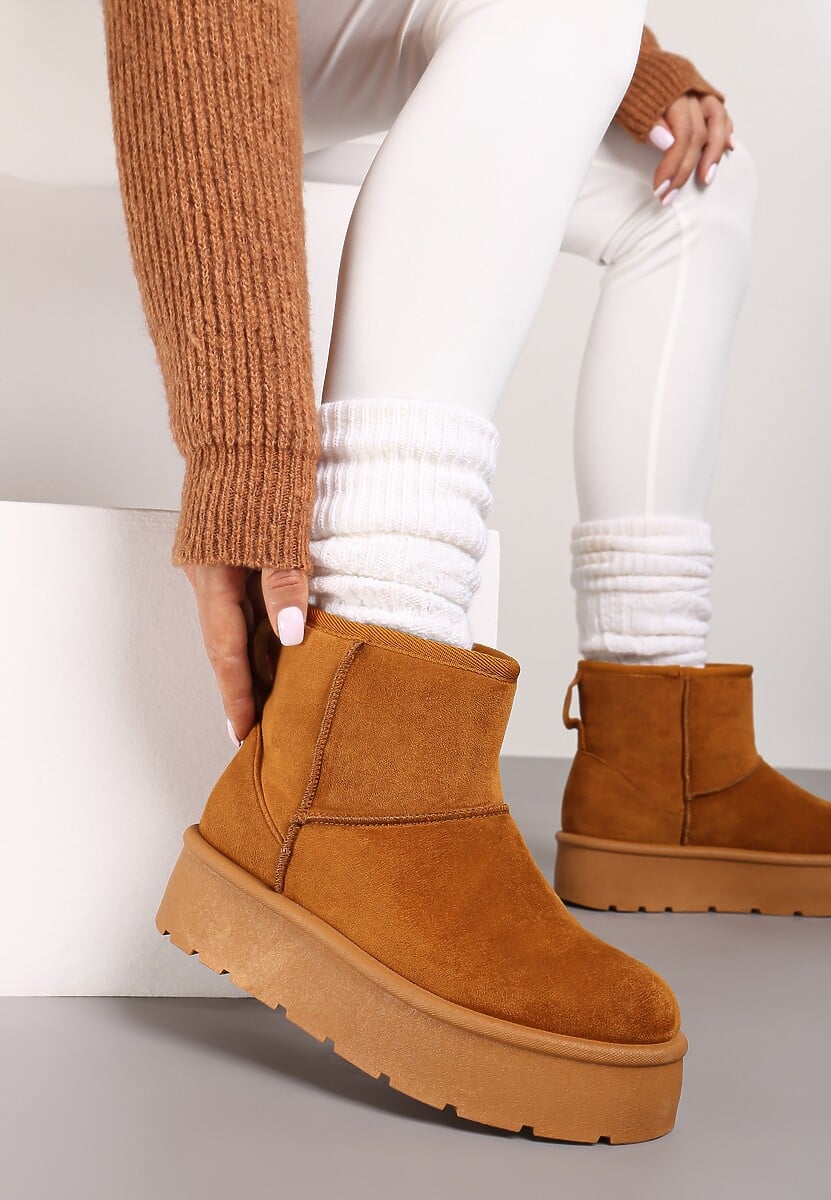 Brązowe Wsuwane Śniegowce na Gładkiej Platformie Irindara