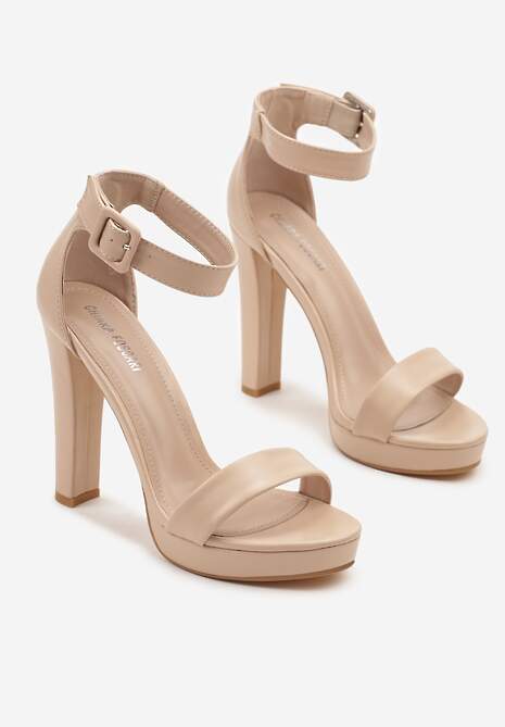 Beżowe Sandały na Słupku w Klasycznym Stylu Odeline