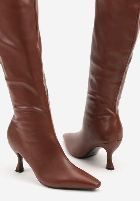 Brązowe Marszczone Kozaki Vices na Obcasie Typu Kaczuszka Miomadia