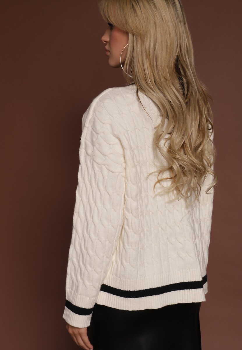 Jasnobeżowy Sweter w Stylu Preppy z Dodatkiem Kaszmiru i Warkoczowym Splotem Belmire