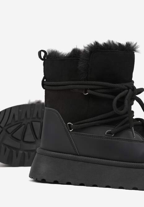 Czarne Śniegowce na Platformie Ozdobione Futerkiem Anwedea