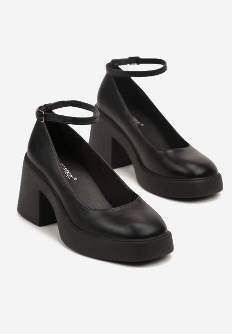 Czarne Eleganckie Czółenka na Platformie i Słupku Jesivia