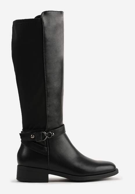 Czarne Kozaki w Stylu Oficerek Ozdobione Klamrami Otima