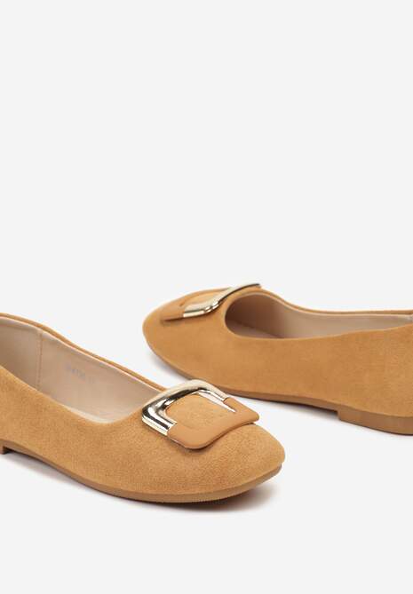 Brązowe Casualowe Balerinki na Płaskiej Podeszwie z Metaliczną Aplikacją Chrissti