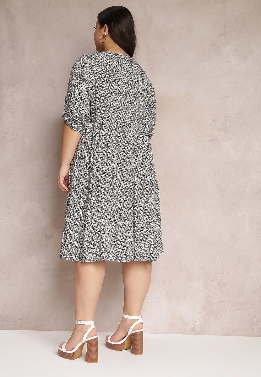 Czarna Sukienka z Guzikami i Podwijanymi Rękawami 7/8 Agalanie