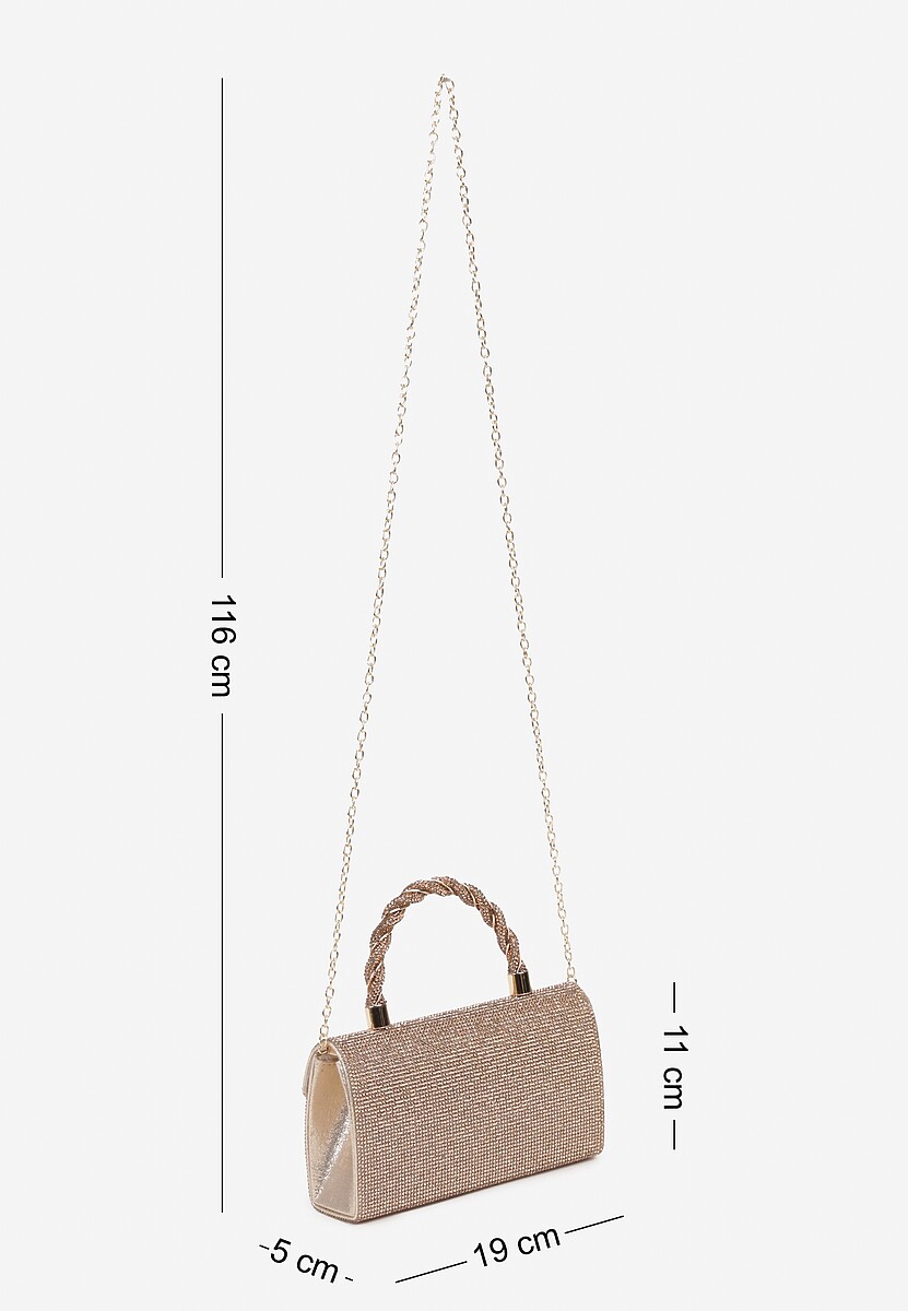 Złota Cyrkoniowa Torebka Kopertówka Zapinana na Magnes z Rączką i Łańcuszkiem Alatia