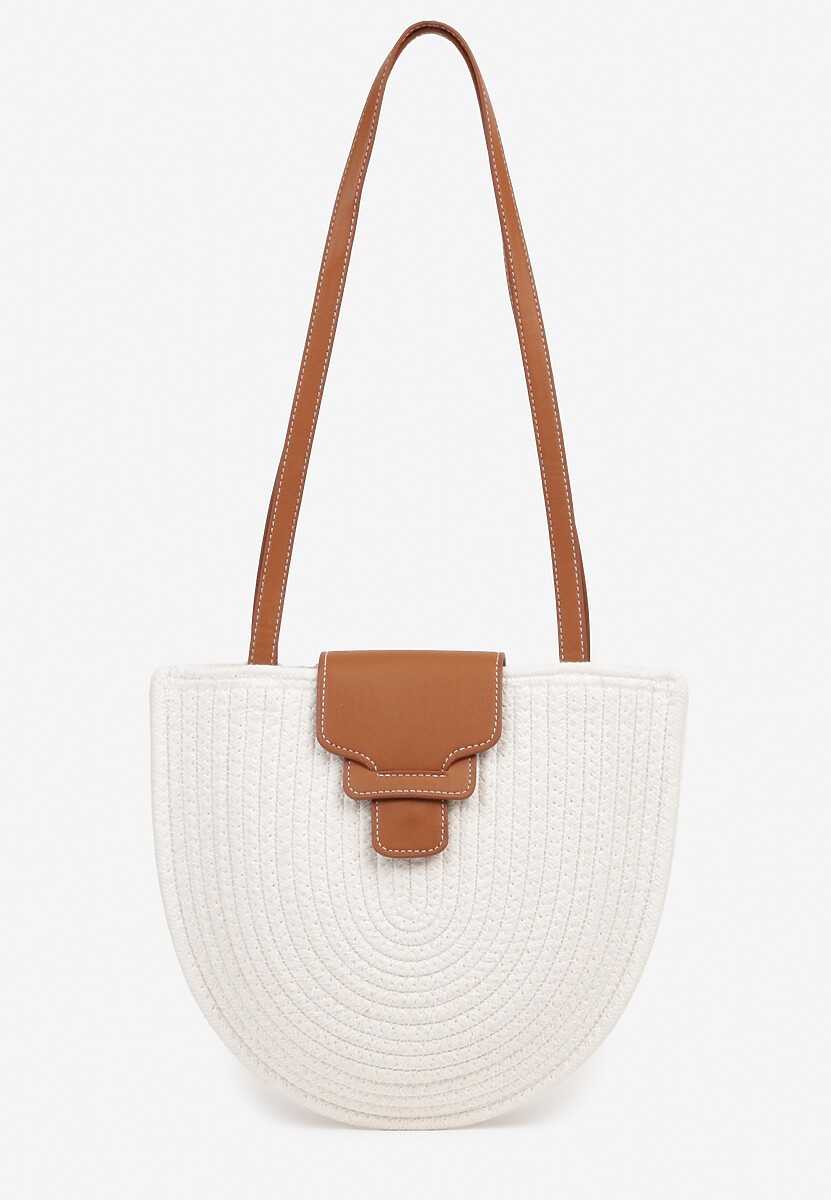 Ciemnobeżowa Półokrągła Torebka z Bawełny z Plecionki Uloressa