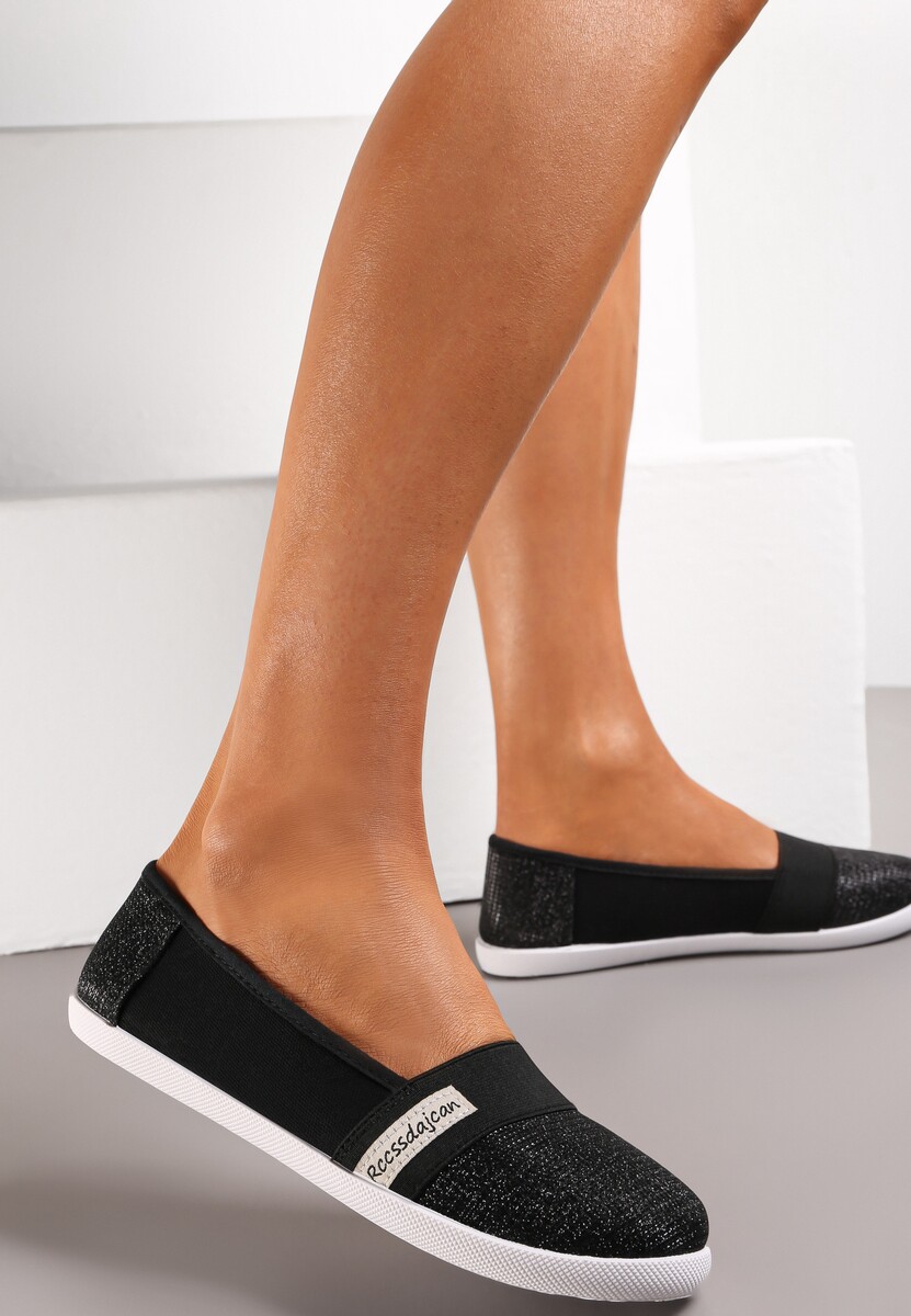 Czarne Wsuwane Tenisówki przed Kostkę z Błyszczącą Nitką Safeni