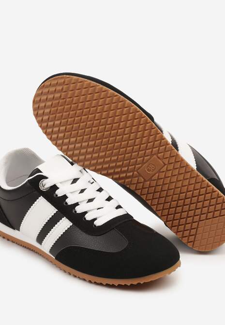Czarne Sneakersy z Geometrycznymi Paskami Desmira