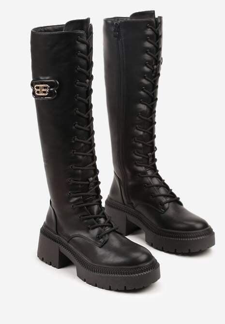 Czarne Kozaki Vicesu w Stylu Grunge ze Sznurowaną Cholewką i Platformą Laurotte