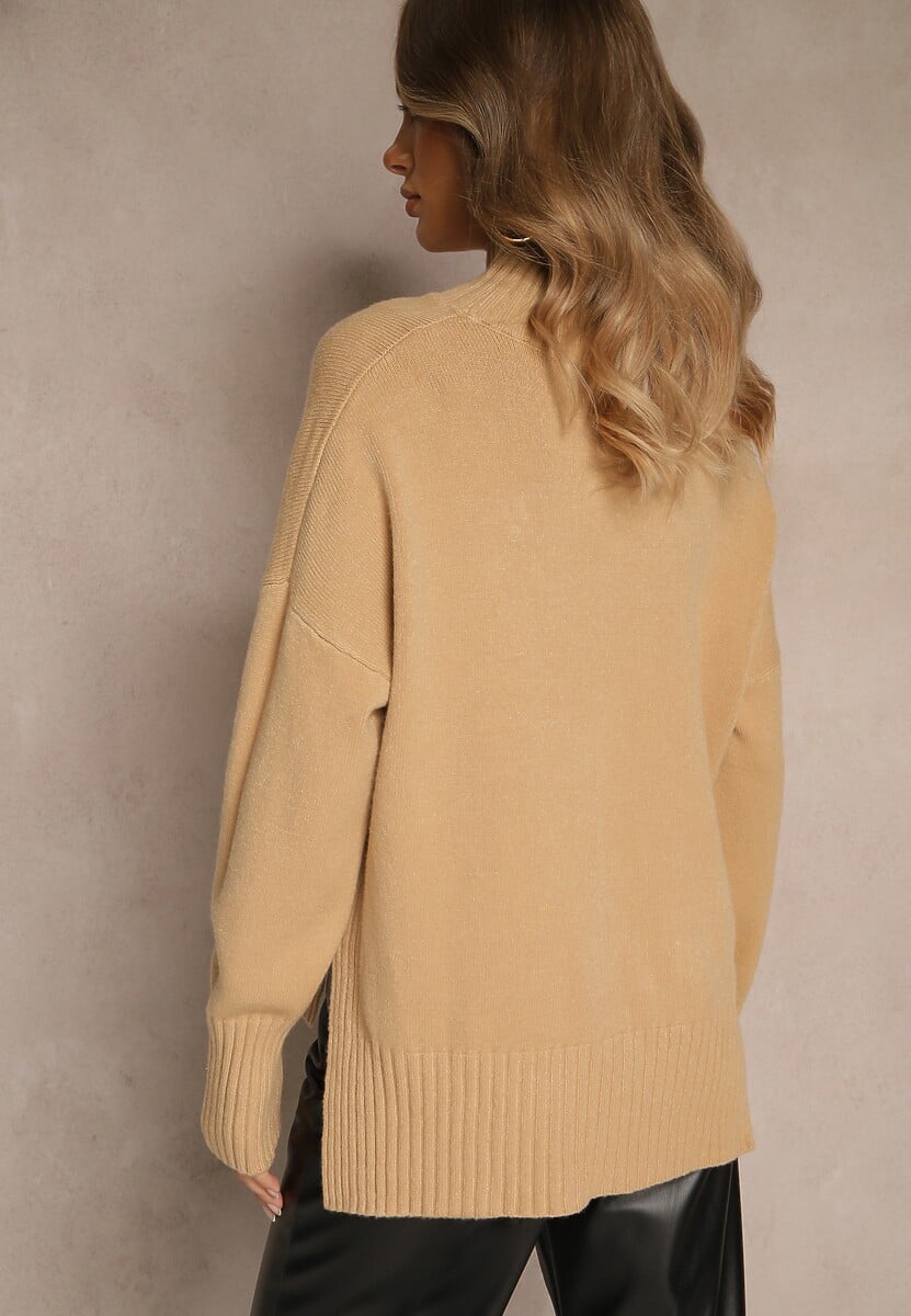 Beżowy Gładki Golf Casual Ralloria