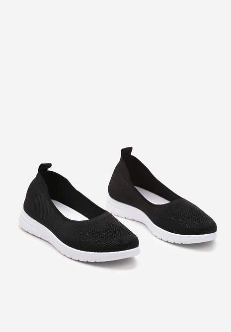 Czarne Płaskie Tenisówki Zdobione Cyrkoniami Lomadia