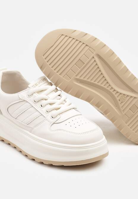 Beżowe Sneakersy z Geometrycznym Wzorem Fonawia