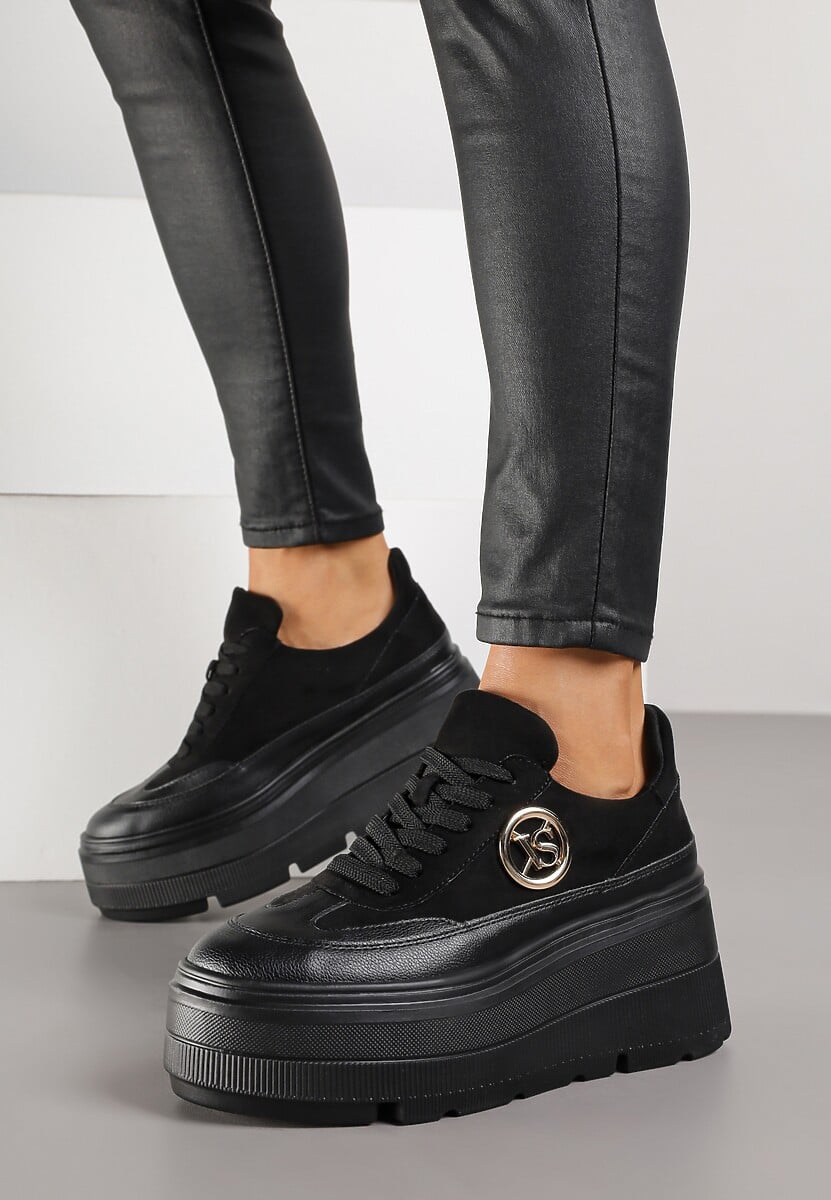 Czarne Chunky Sneakersy Vices na Platformie z Okrągłym Detalem Sedvira