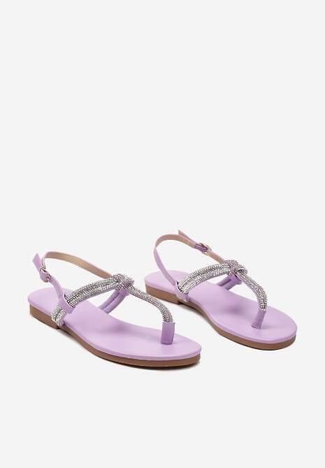 Fioletowe Sandały w Stylu Japonek z Cyrkoniami Nabfia