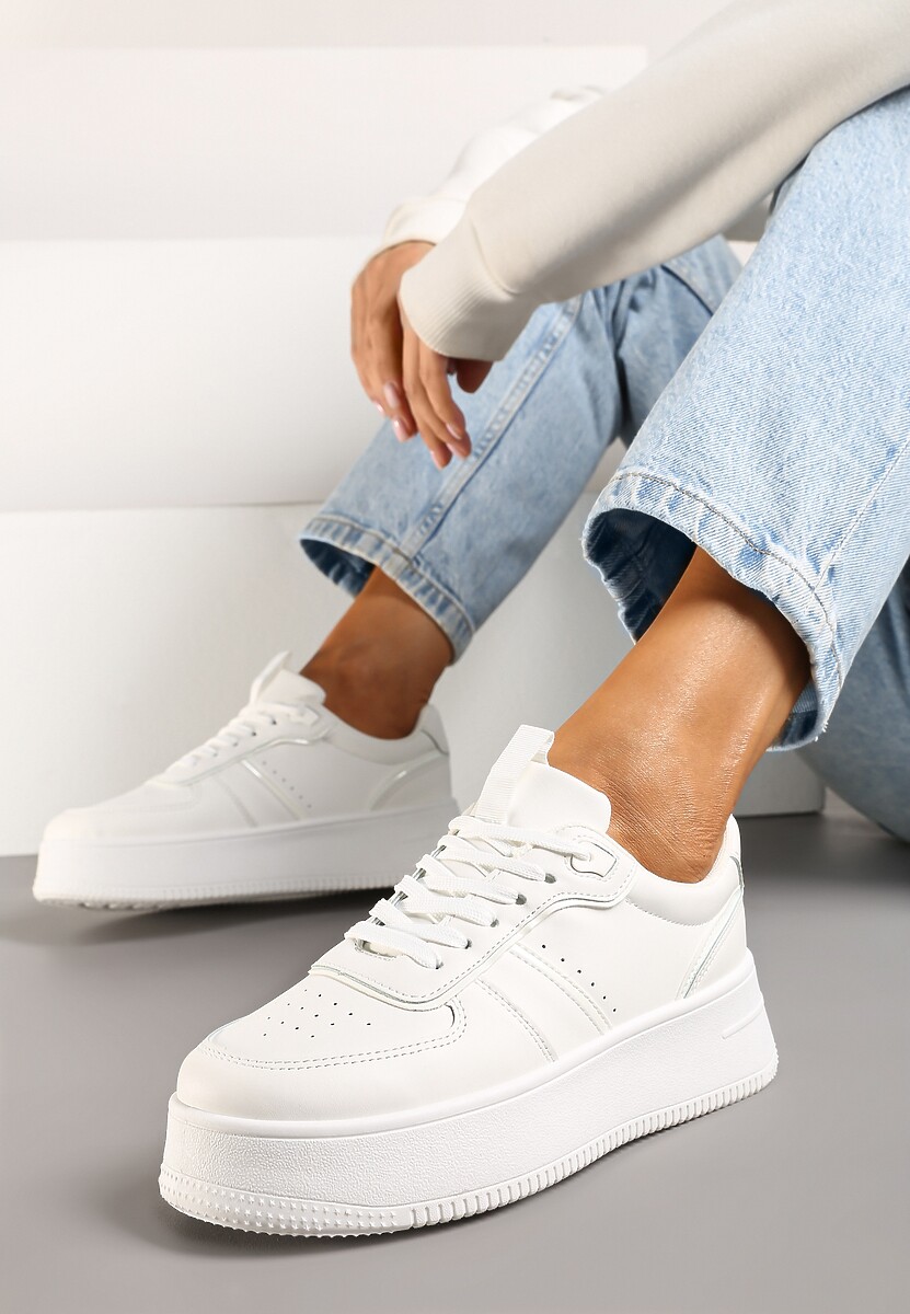 Białe Casualowe Sneakersy Vices na Niskiej Platformie Torila