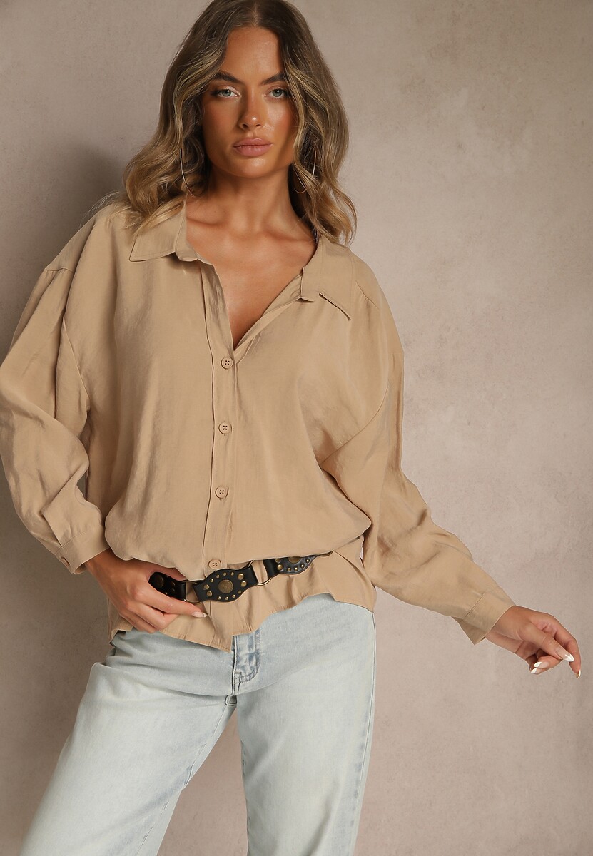 Bordowa Koszula z Modalem o Fasonie Oversize Adavelle